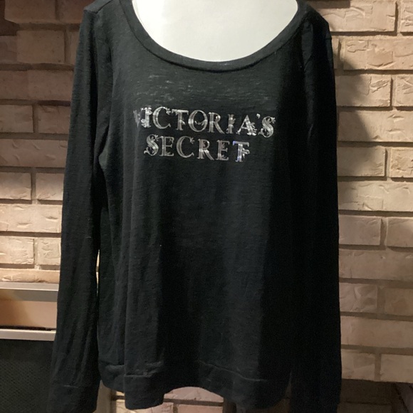 Victoria's Secret Tops - Victoria's Secret Shiny Silver Logo sheer burnout long sleeve T-shirt Tee Top